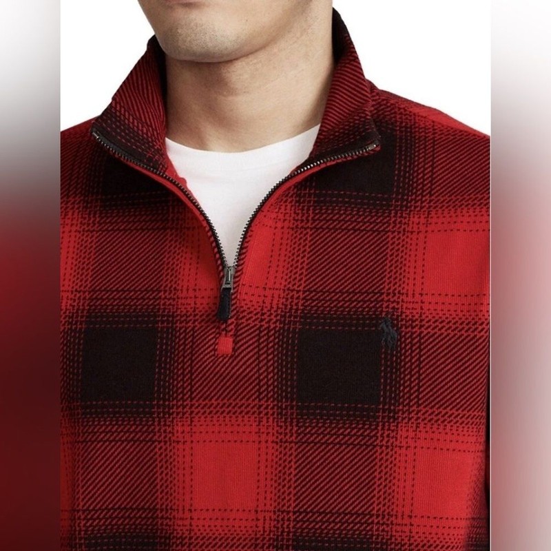 POLO Ralph Lauren Checked Buffalo Plaid Estate Rib Pullover 1/4 zip Sz S EUC gallery