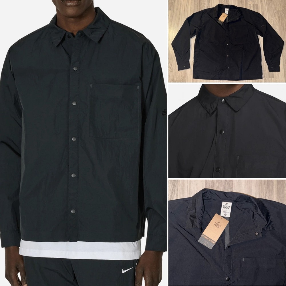 NWT Nike NSW Tech Pack Woven LS Button Down Shirt $130 DX0205 010 M Black Medium