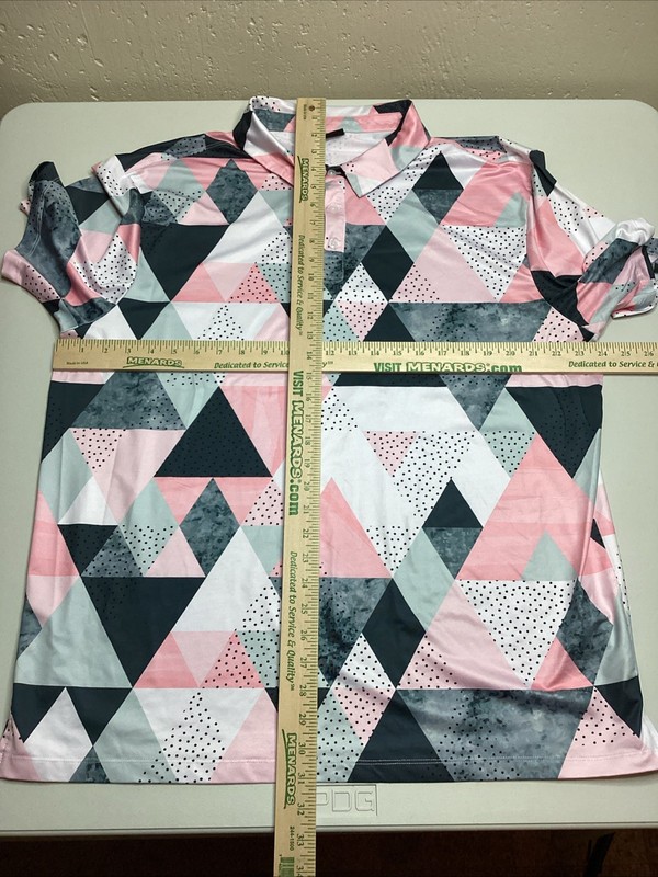 Yatta Golf Polo Shirt Birdie Dropper Polo Pink Black White Triangles Stretch XXL gallery