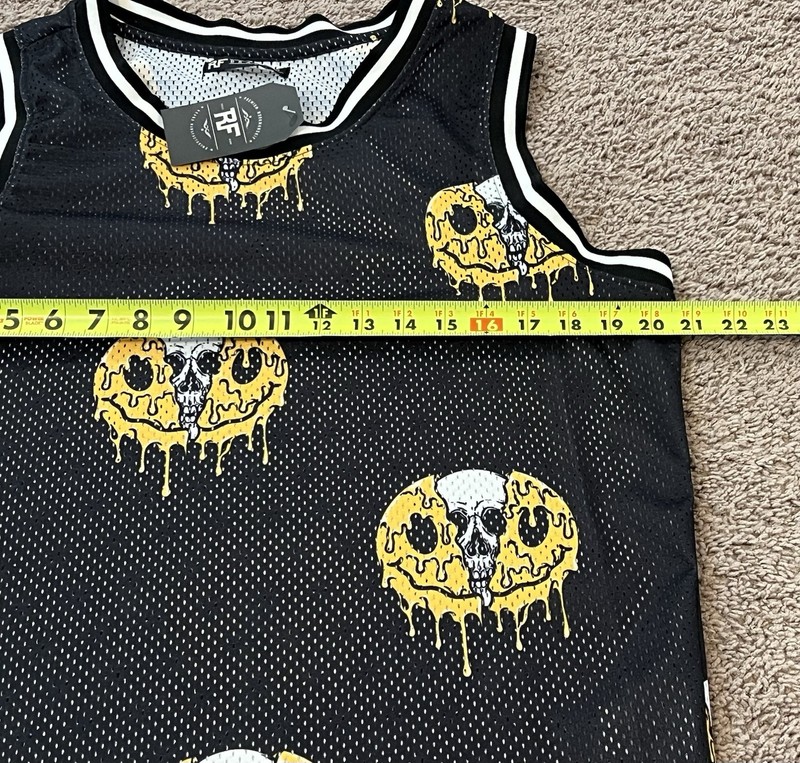 RF Brand Men's Black Mesh Skull / Melting Smiley Face Tank Size Medium NWT gallery