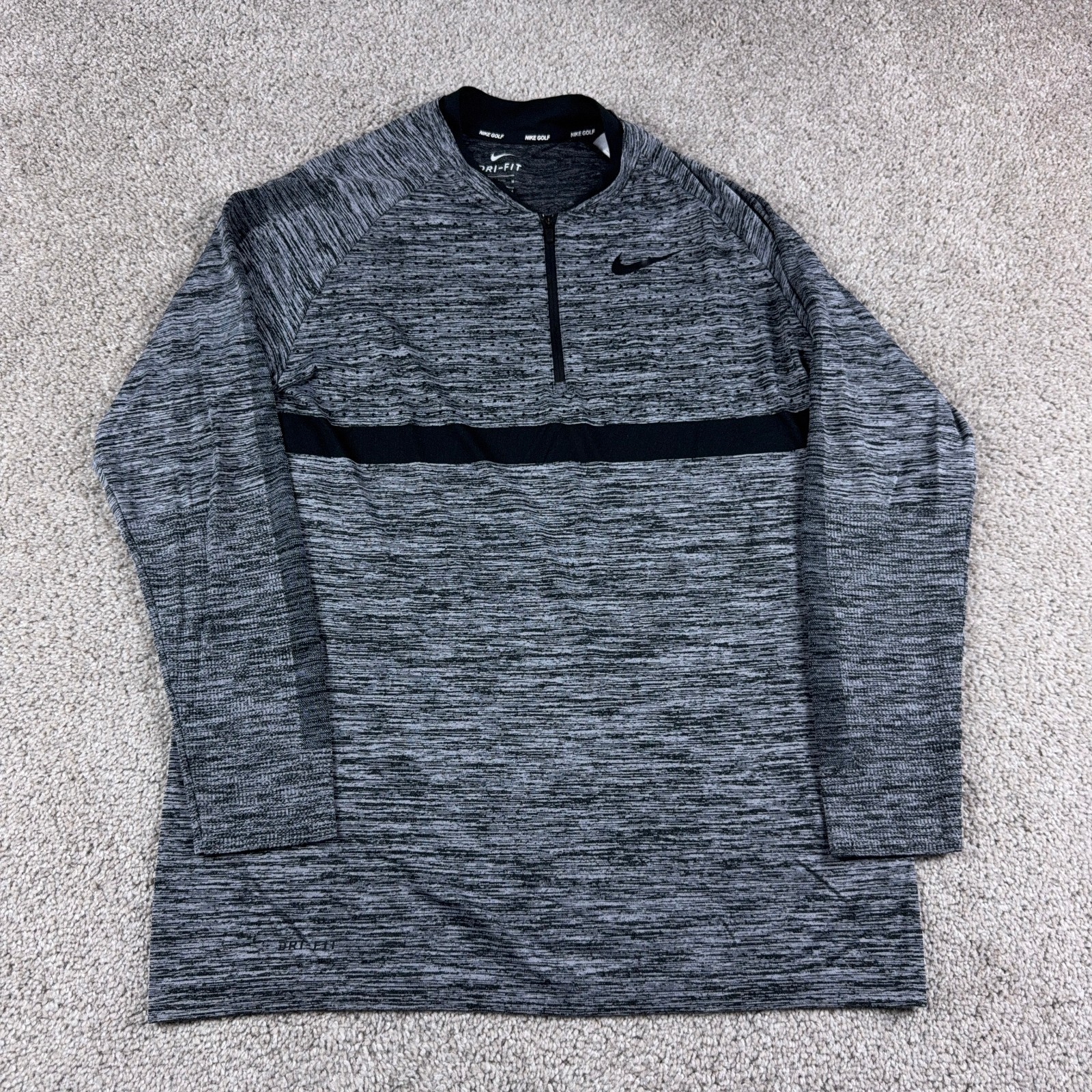 Nike Shirt Mens Medium Gray Black Blade Collar 1/4 Zip COver Up Golf Performance gallery