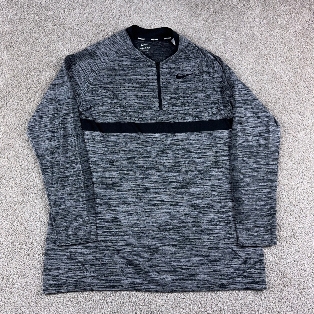 Nike Shirt Mens Medium Gray Black Blade Collar 1/4 Zip COver Up Golf Performance