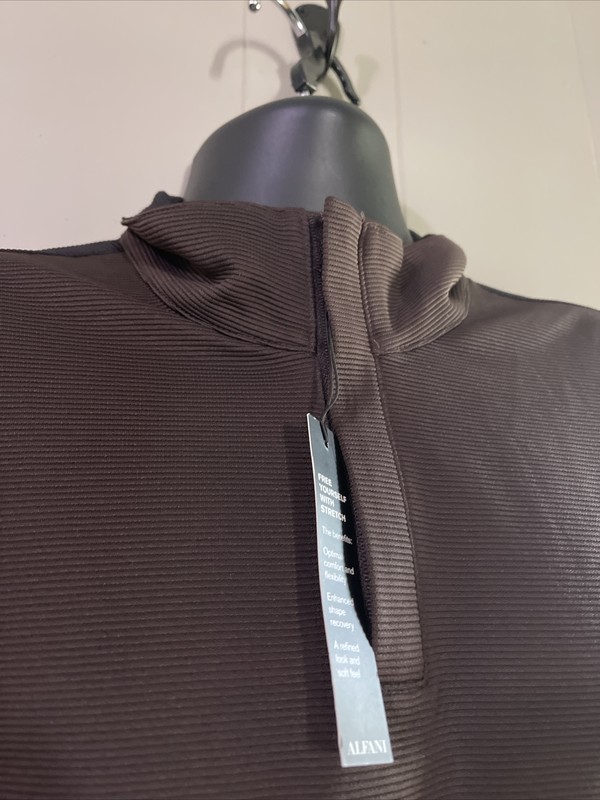 Alfani Stretch NWT Men's LS Brown Wind Shirt Size XL Collar 1/4 Zip Neck B9 LJ gallery
