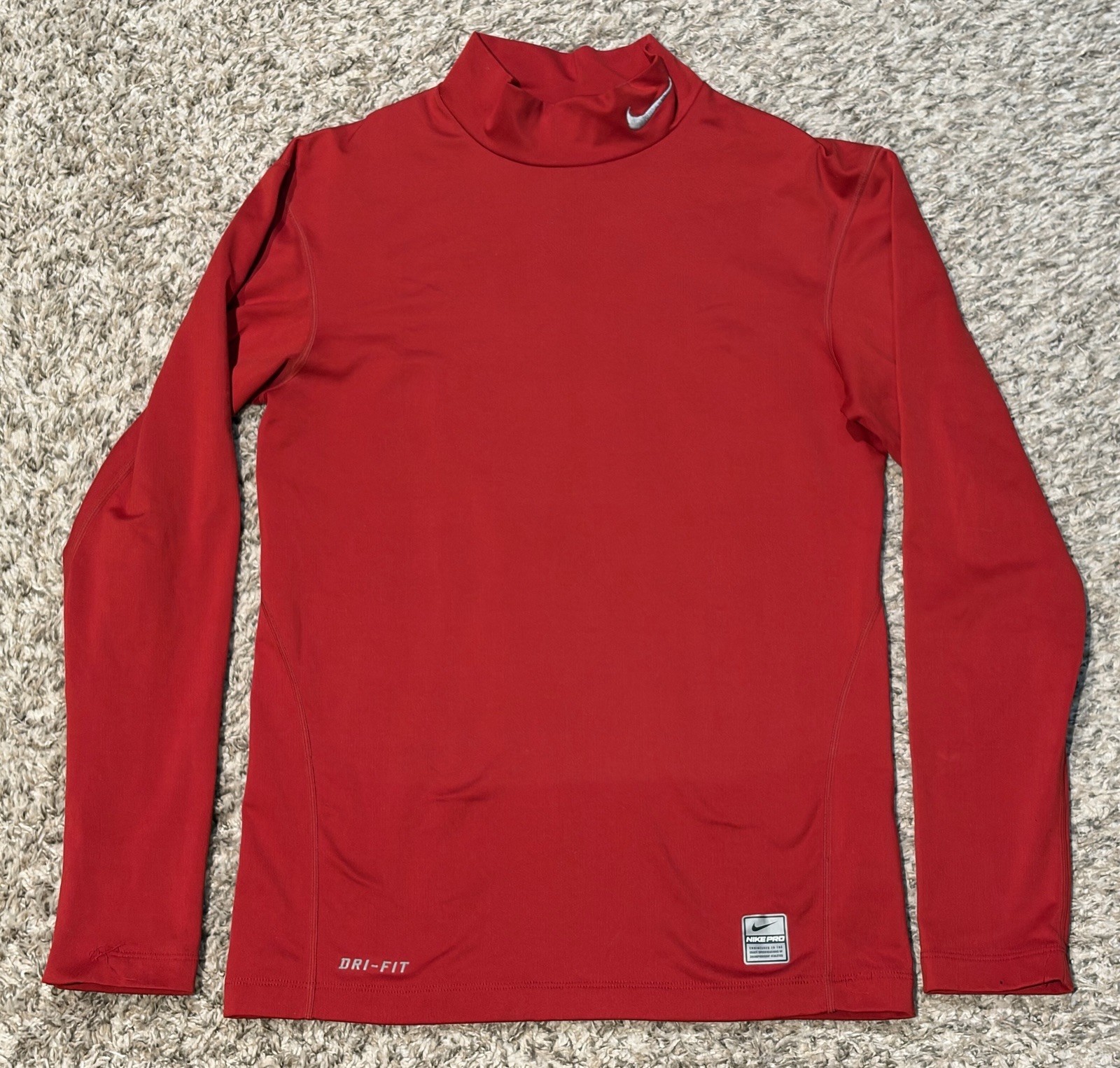 Nike Pro Compression Shirt Mens M Red Mock Neck Swoosh Lined Long Sleeve Gym gallery