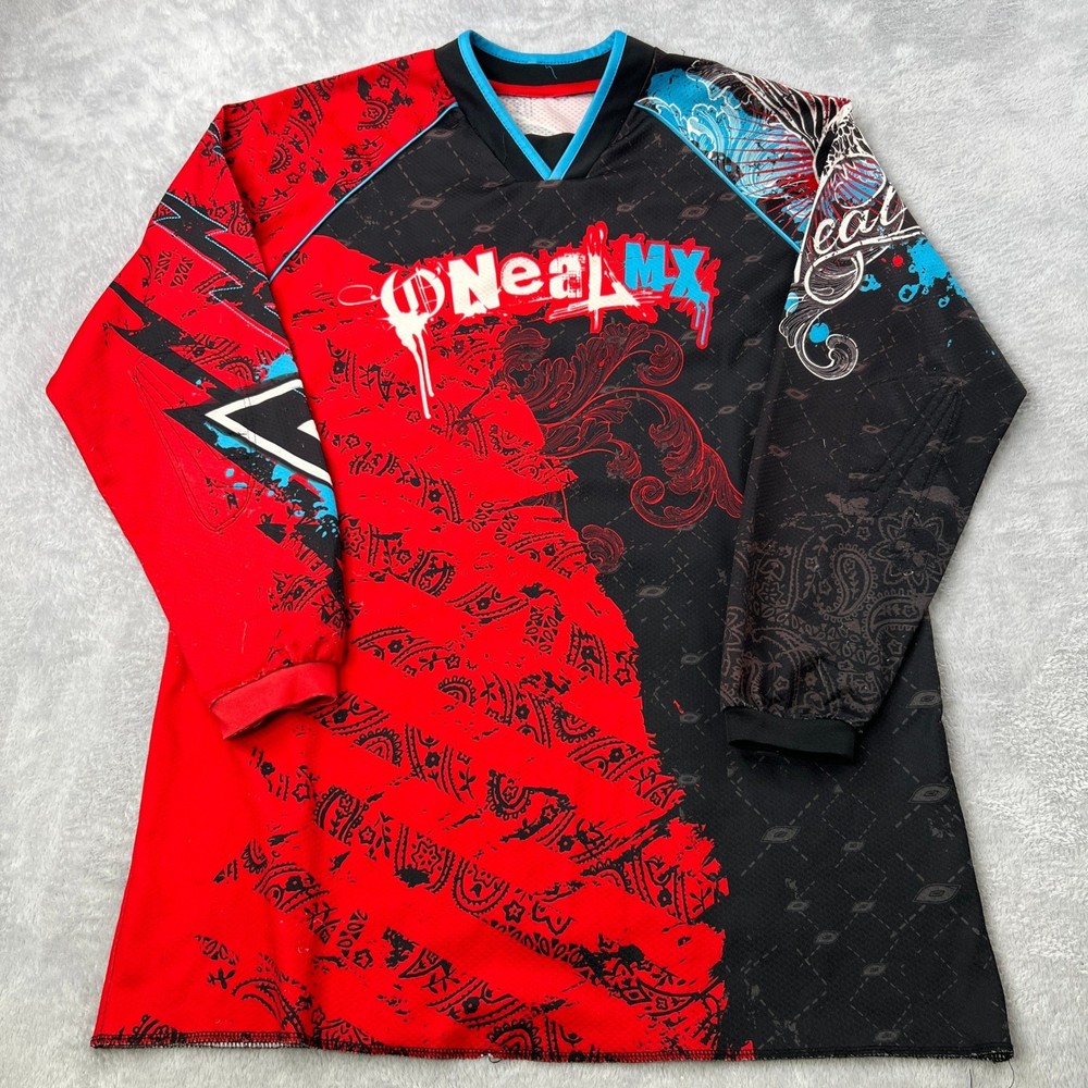 O'Neal MX Graphic Print Motocross Jersey XL Red Black Y2K Racing Off-Road Gear