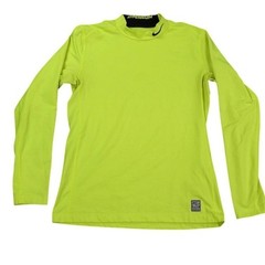 Nike Pro Combat Hyperwarm Shirt Men Medium Neon Yellow Long Sleeve Mock Neck