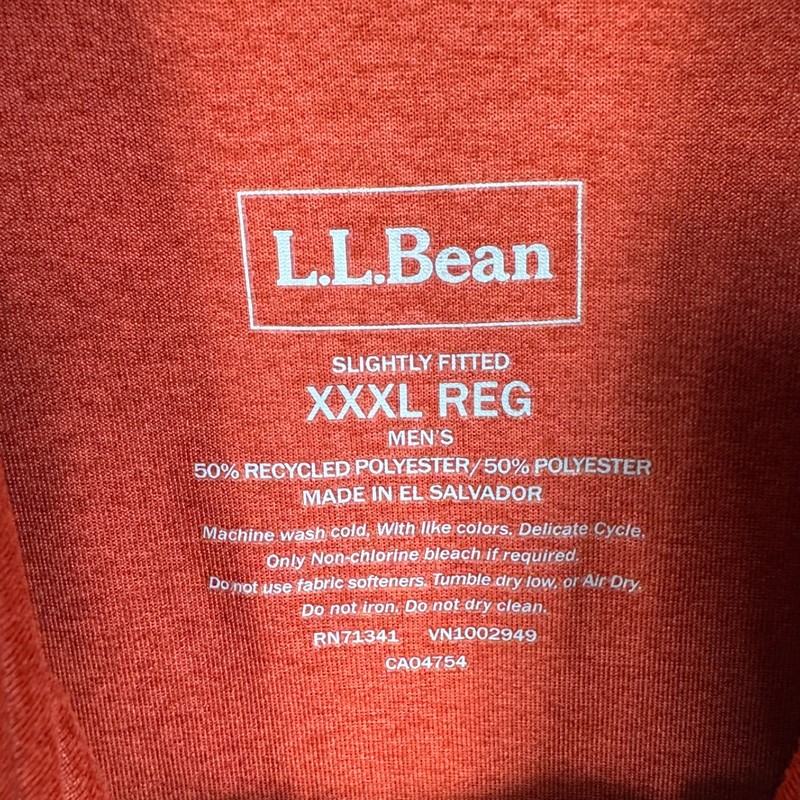 LL Bean Shirt Mens 3XL Orange Quick Dry Trail Tee 1/4 Zip Pullover Performance gallery