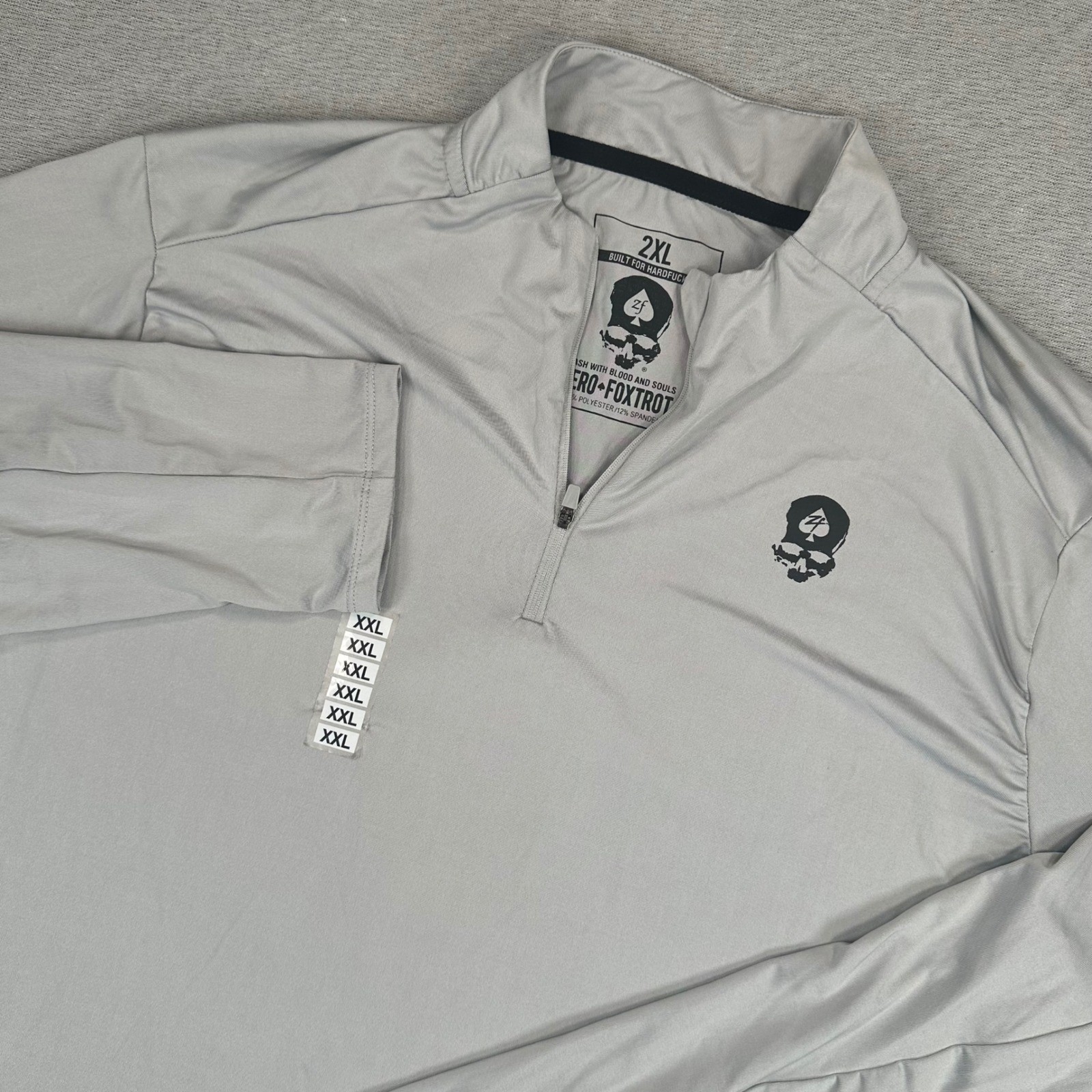 Zero Foxtrot 1/4 Zip Performance Pullover Mens 2XL Gray Spade Skull Logo NEW gallery