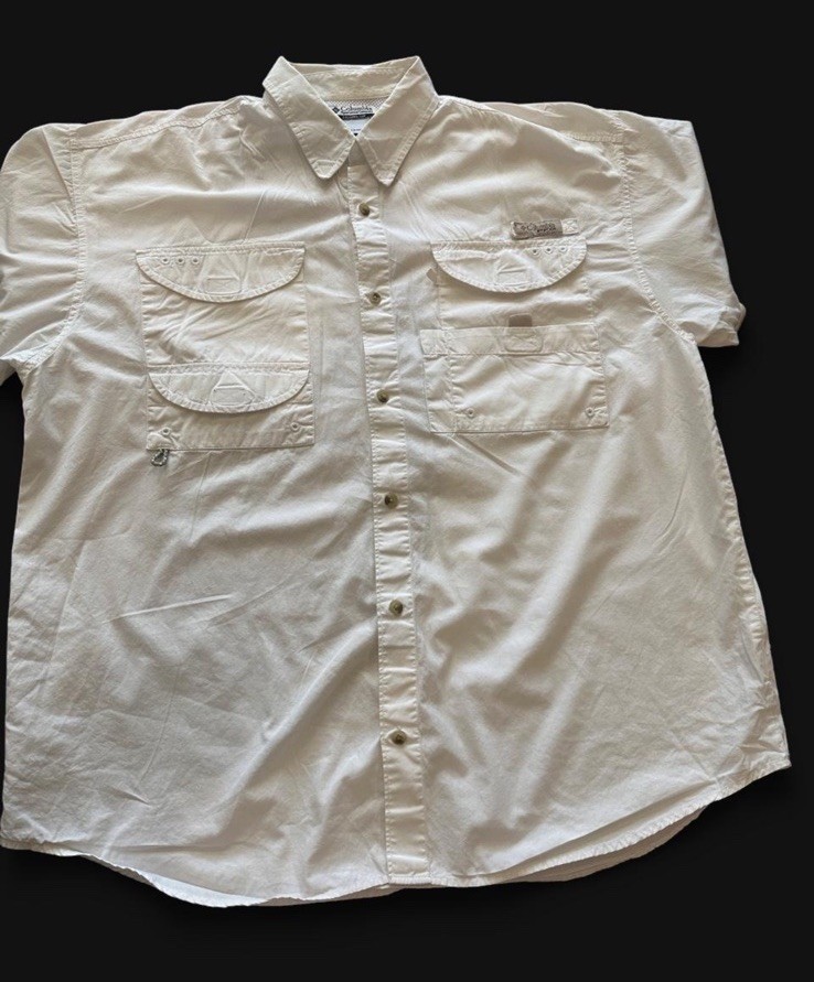 Columbia PFG Men’s Large White Performance Fishing Gear Button Shirt Cotton gallery