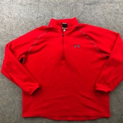 Vintage Under Armour Pullover Men Large Red 1/4 Zip Fleece Gym Workout