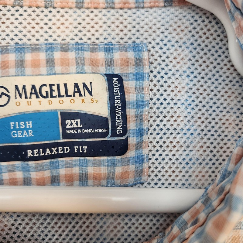 Magellan Outdoors Shirt Mens 2XL Blue Orange Plaid Fishing Vented Short Sleeve gallery