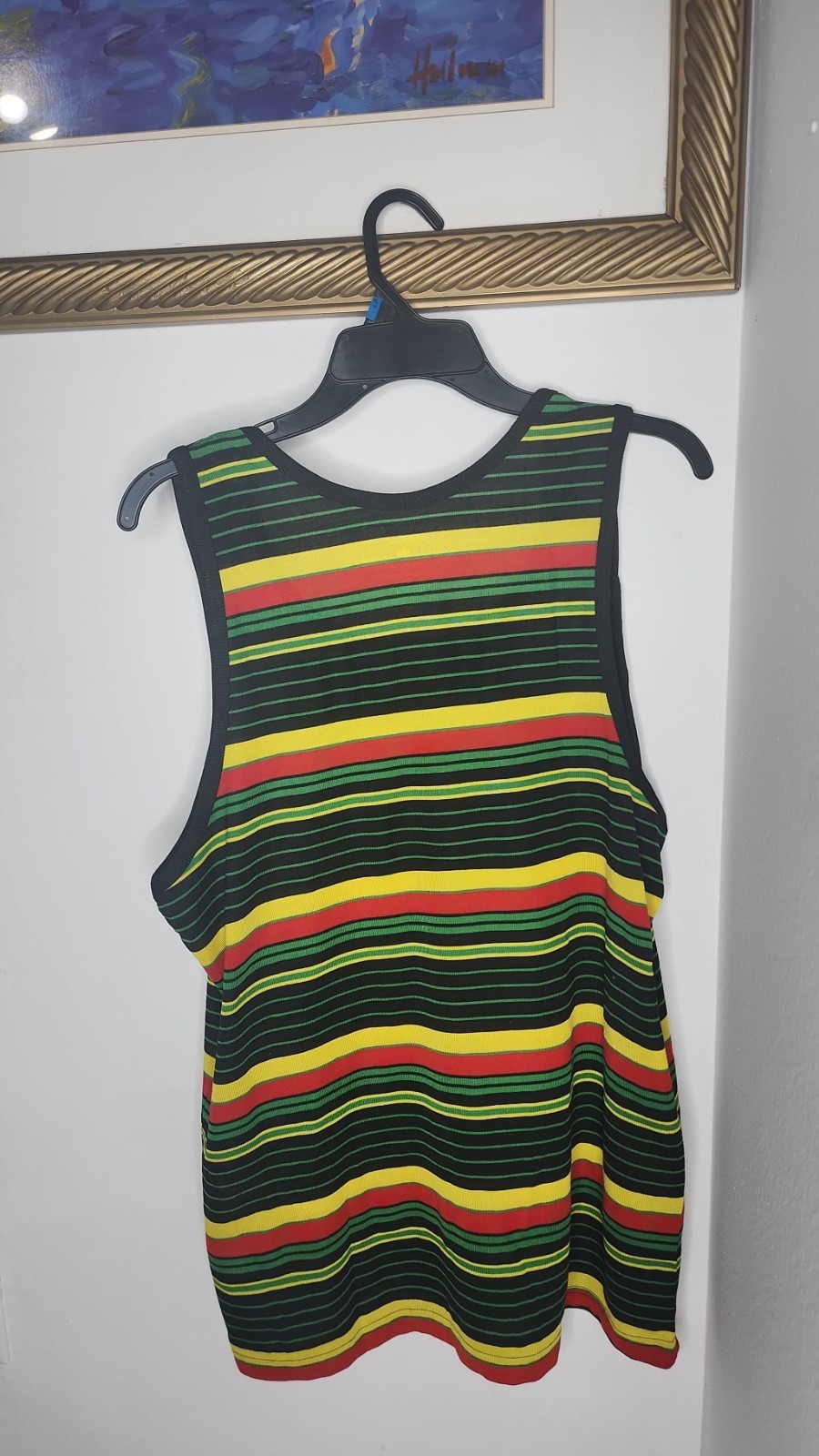 Pacific Surf Men's Rasta Lion Striped Tank Top M Black Yellow Red Green gallery