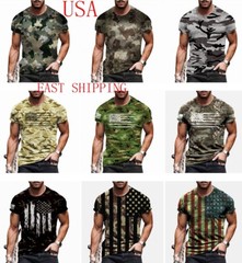 T Shirt Men’s American Flag Camouflage Casual Fashion Short Sleeve T-Shirt Silky