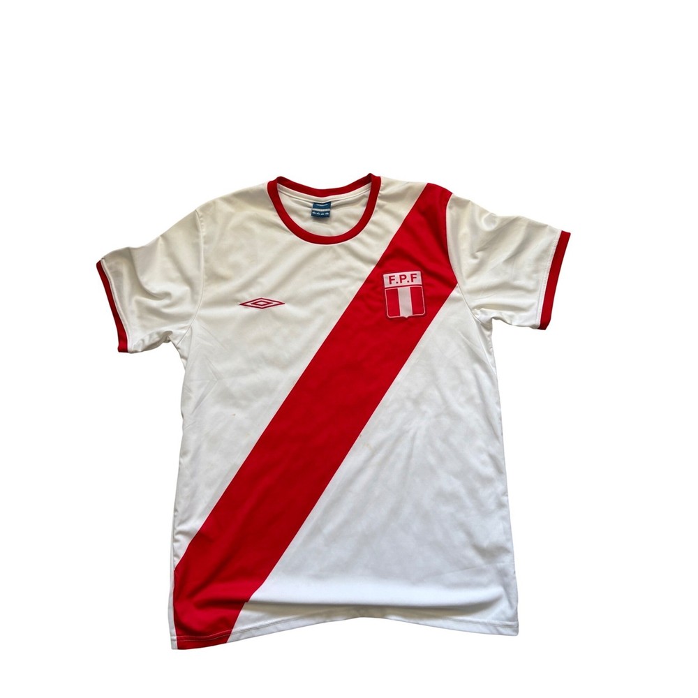 Umbro Peru National Team Soccer Jersey White Red Sash FPF Mens Large L Soccer