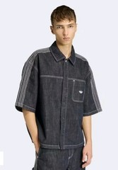 Adidas ORIGINALS DENIM SHORT SLEEVE WORK SHIRT 2XL XXL New Nwt Indigo Denim