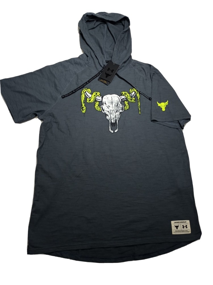 UNDER ARMOUR® x PROJECT ROCK CHARGED COTTON® Men HOODED T-SHIRT sz Medium