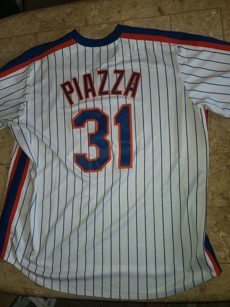 MAJESTIC COOL BASE 2XL XXL 3XL MIKE PIAZZA PINSTRIPE 1986 NEW YORK METS JERSEY