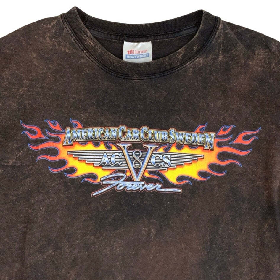Vintage 90s 'American Car Club Sweden' Brown Acid Wash Graphic T-Shirt Small gallery