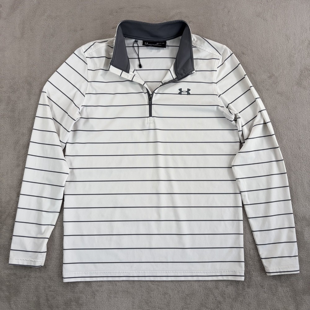 Under Armour Performance 1/4 Zip Pullover in White Grey Striped Men Small NWOT