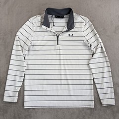 Under Armour Performance 1/4 Zip Pullover in White Grey Striped Men Small NWOT
