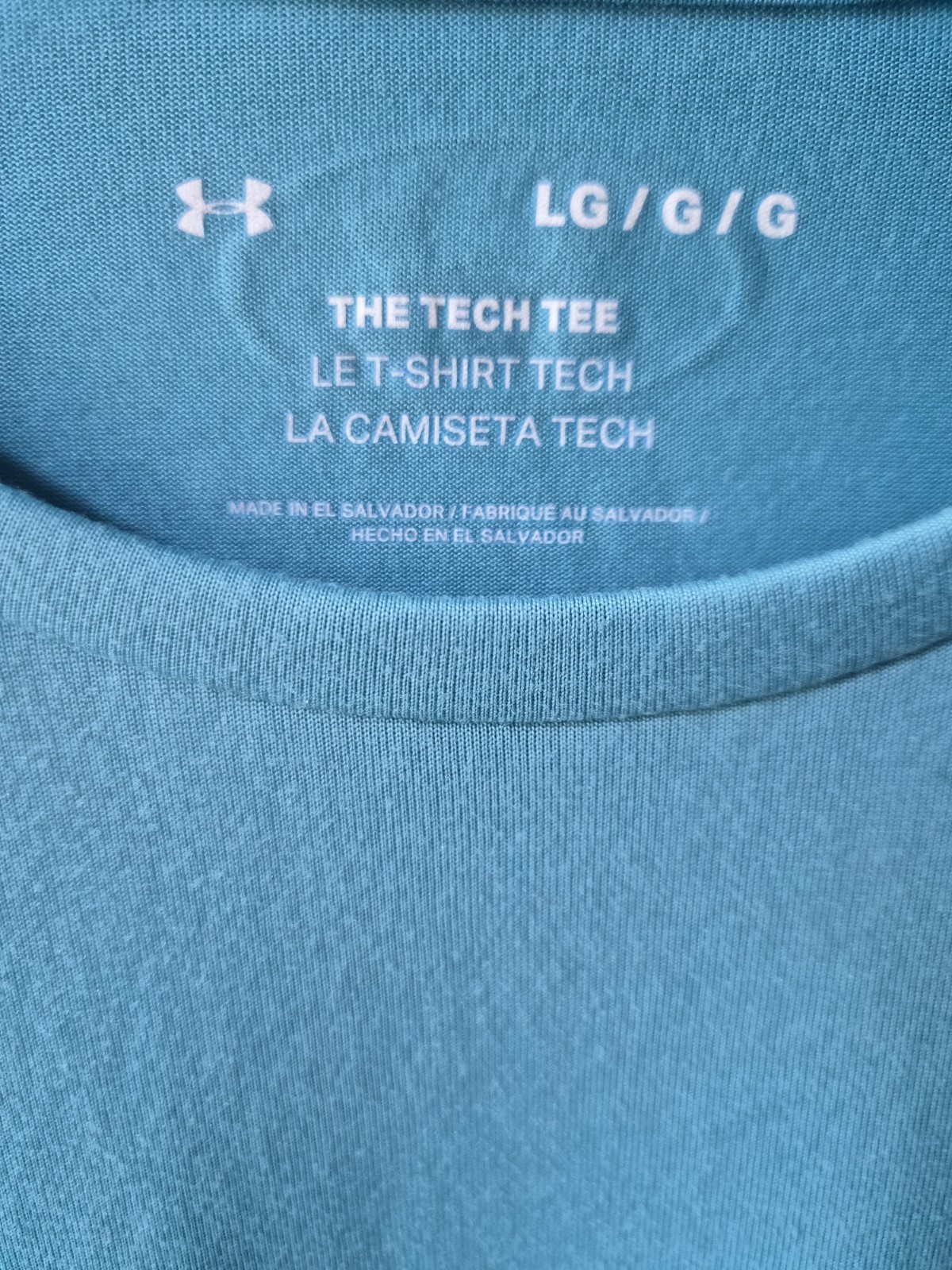 Under Armour The Tech Tee Men’s L Blue Crew Neck Raglan Sleeve Polyester Logo gallery