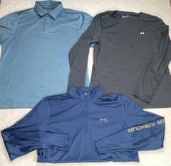 Under Armour HeatGear Shirt Lot Of 3 Mens XL Blue Gray Golf 1/4 Zip Pullover
