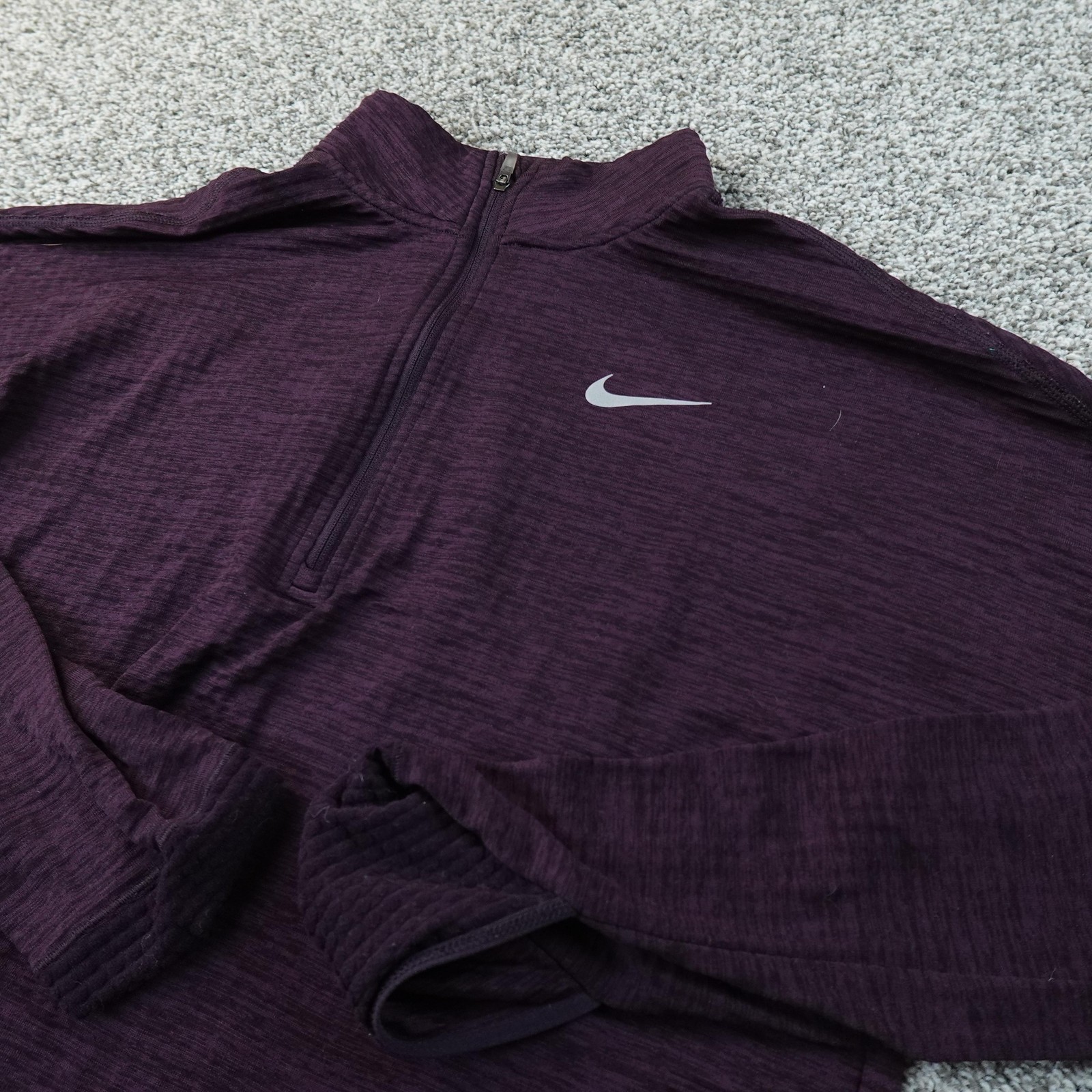 Nike Pullover Womens M Purple Dri FIT Running 1/4 Zip Waffle Knit Grid Fleece gallery