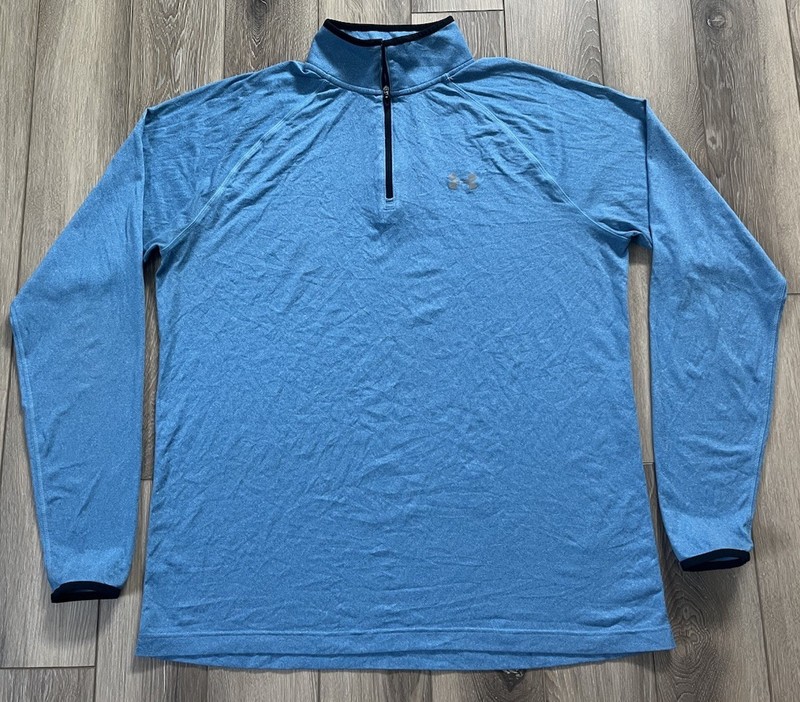 Under Armour Run Jacket 1/4 Zip Fitted AllSeasonGear Athletic Blue Mens Sz XL gallery