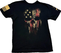 Grunt Style T-Shirt Mens Medium Black American USA Flag Skull Tee Crewneck USED