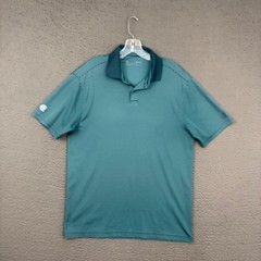 Under Armour Polo Shirt Mens Medium Loose Fit Teal Blue Striped Logo Preppy Golf