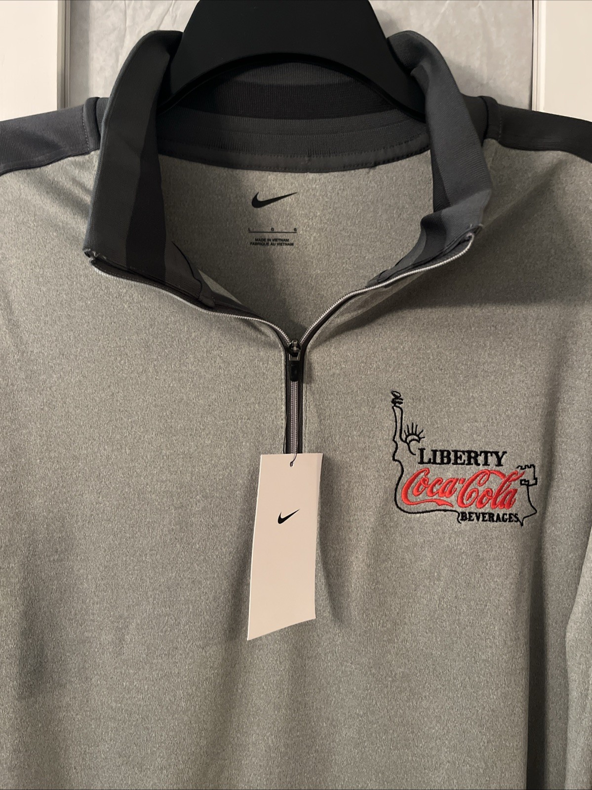 Nike Men’s Size L Gray 1/4 Zip Pullover Shirt Liberty Coca Cola Logo gallery