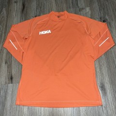 Hoka One One Polartec Long Sleeve Mock Neck Shirt Mens Small Orange Merino Wool