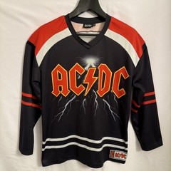 AC/DC Logo Hockey Jersey Lightning Bolt Graphic Band Merch Small Black Red White