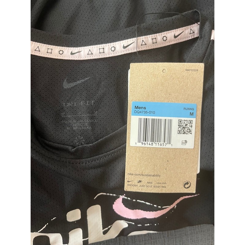 Nike Miler D.Y.E. Breathe Running Graphic T-Shirt Black Pink Med Performance NWT gallery