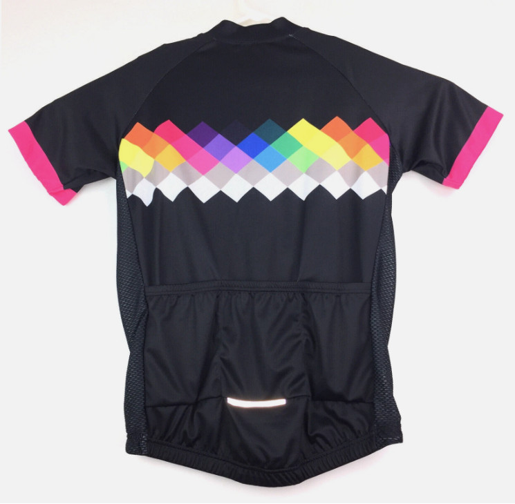 Jeso Adult Large (36 in Bust) Black Multi-Color Full Zip Cycling Bicycle Jersey gallery