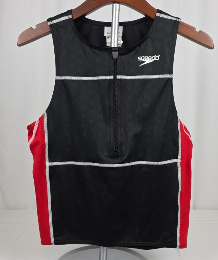 Speedo Black/Red Sleeveless Half Zip Tri Tank Sz Medium Swimming Running Cycling