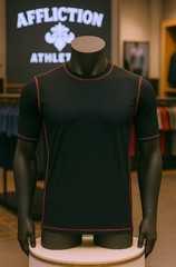 Men’s Vintage Affliction Compression Black w/ Red Piping Tee Shirt Size is XL