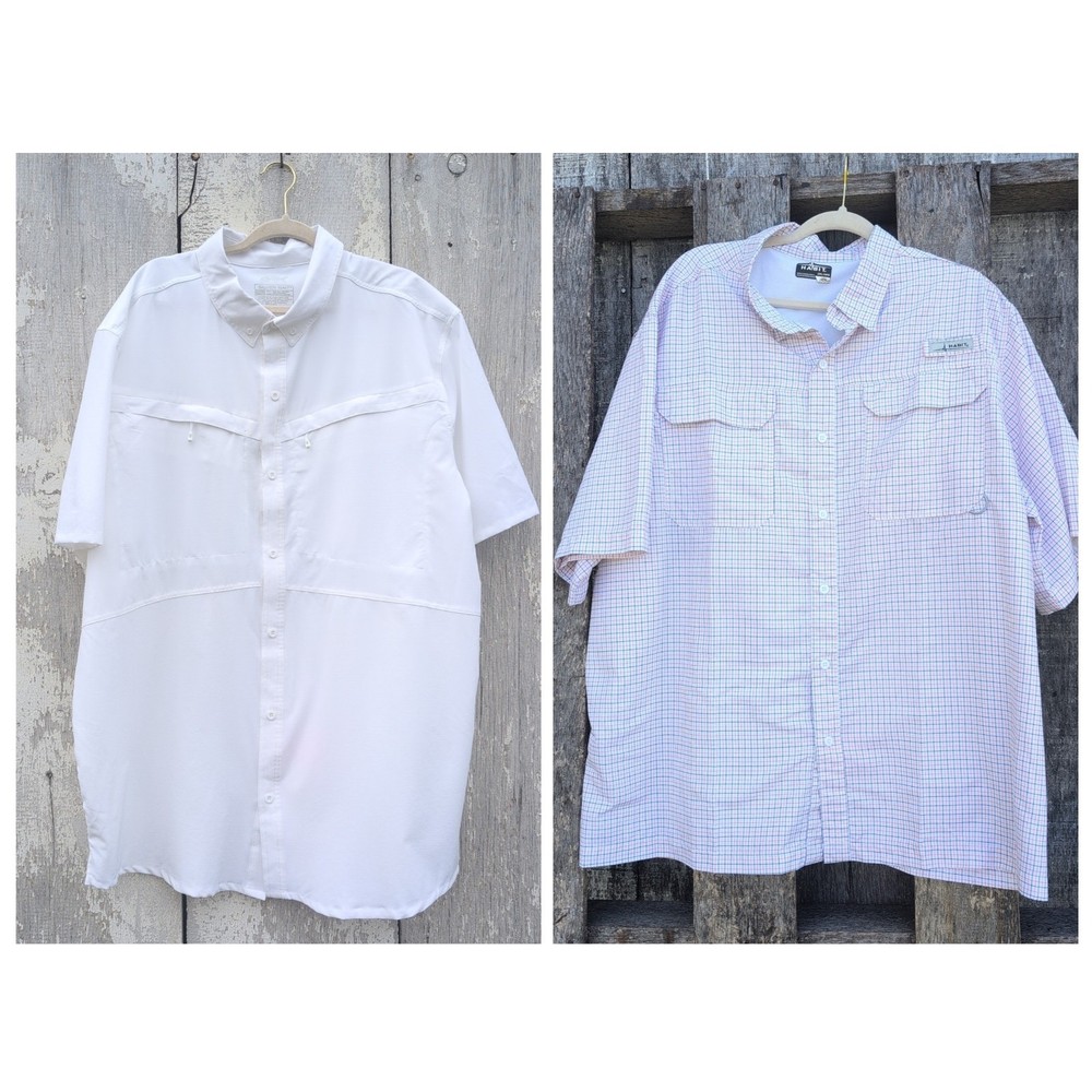 Silver Bait / Habit Vented (2) Fishing Shirts Pockets White Men's 2XL