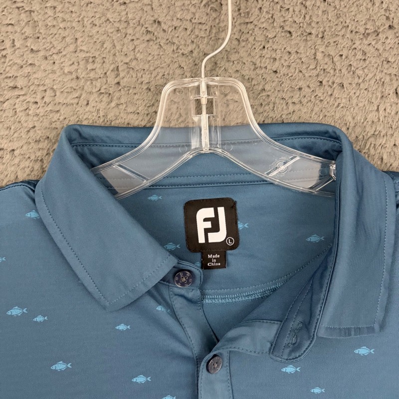 FootJoy Polo Shirt Mens Large Blue Fish Embroidered Logo Coto De Caza Golf Dad gallery
