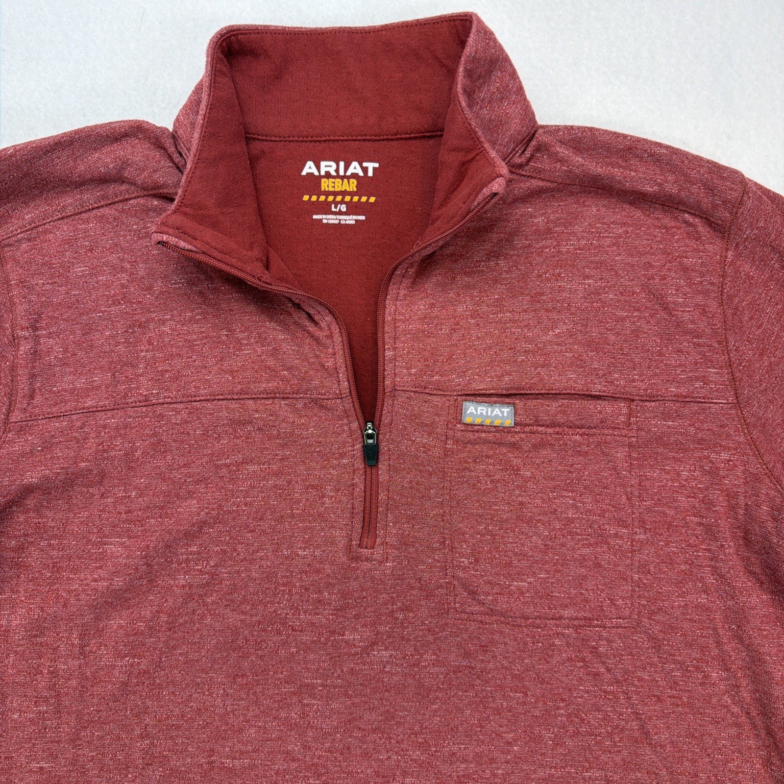 Ariat Rebar Pullover Men’s Red Quarter Zip Long Sleeve Work Shirt Size Large gallery