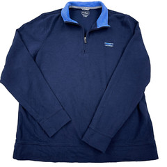 LL Bean Sweater Men Large Pullover Navy Blue Quarter Zip Mesh Knit Rugby Unlined