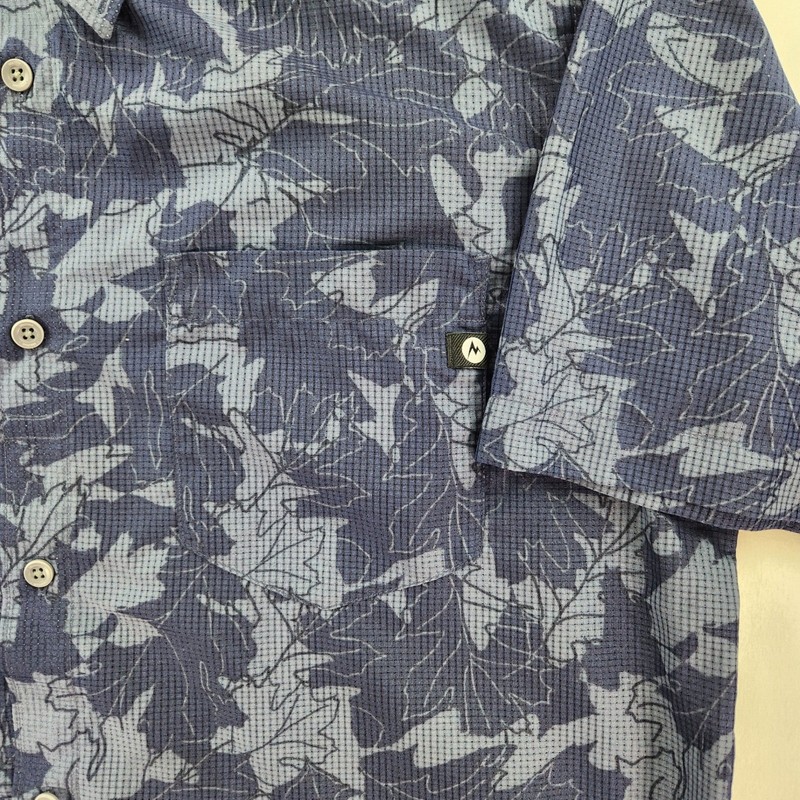 Marmot Large Technical Hiking Shirt Navy Leaf Print UPF Performance Button gallery