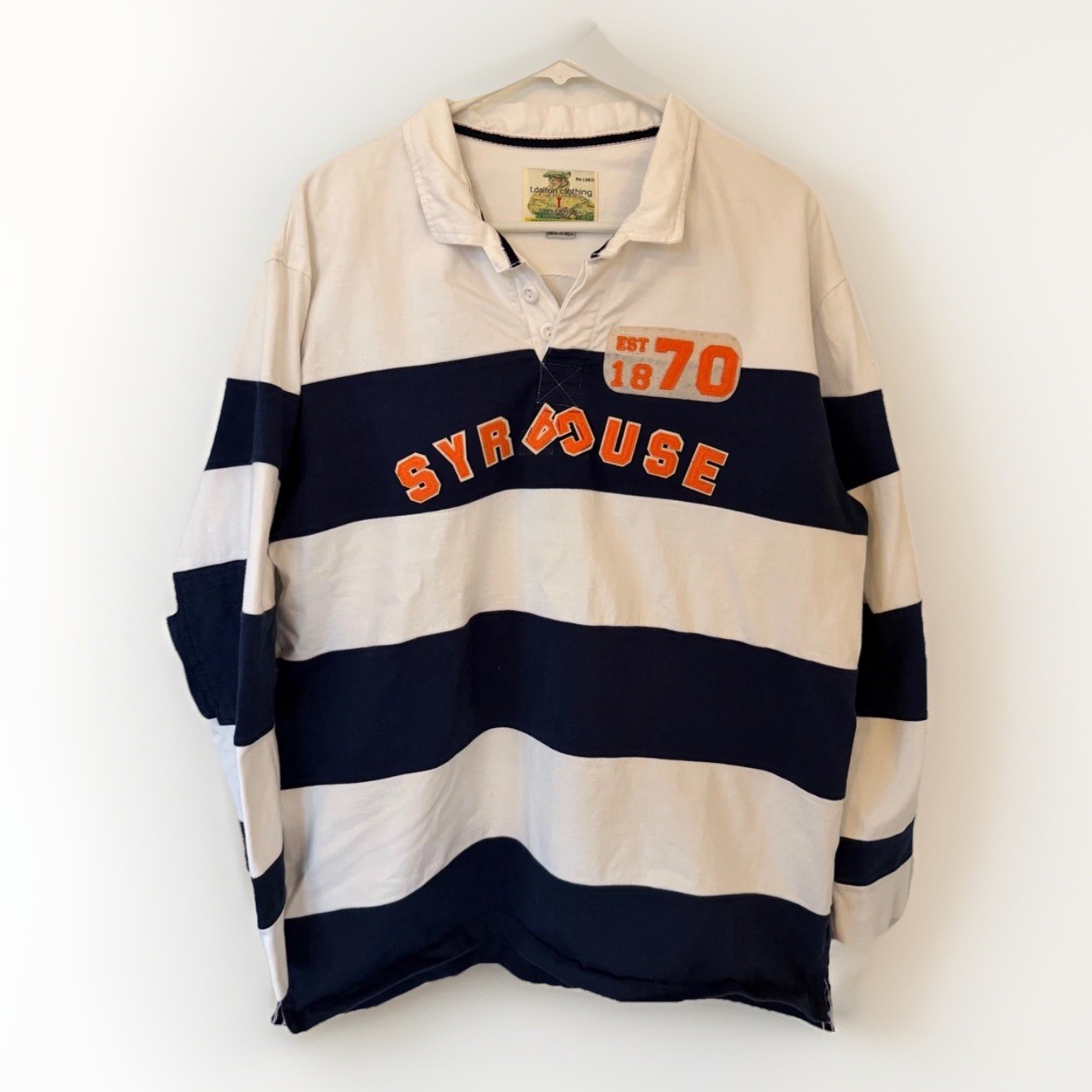 T. Dalton Syracuse Mens LS Striped Rugby Shirt Vtg Large gallery