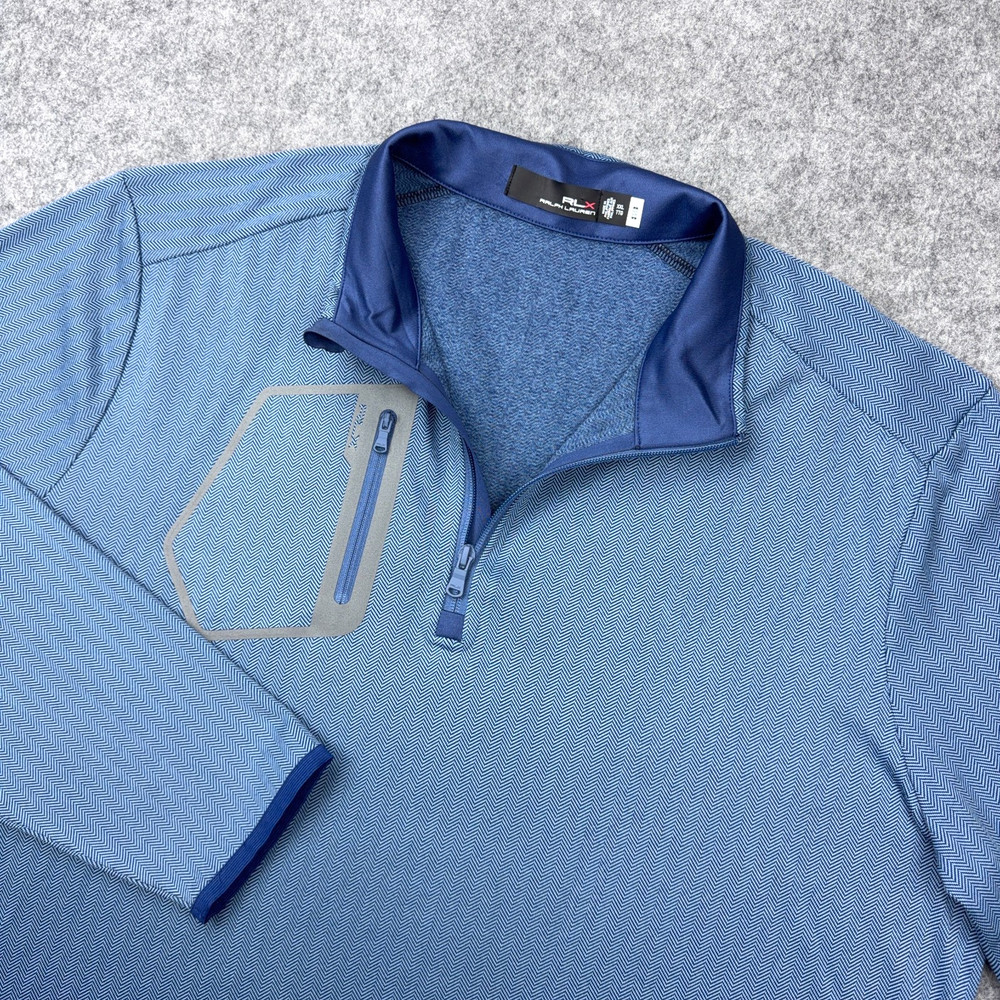 RLX Ralph Lauren Pullover Mens 2XL Blue Herringbone 1/4 Zip Golf Performance Top