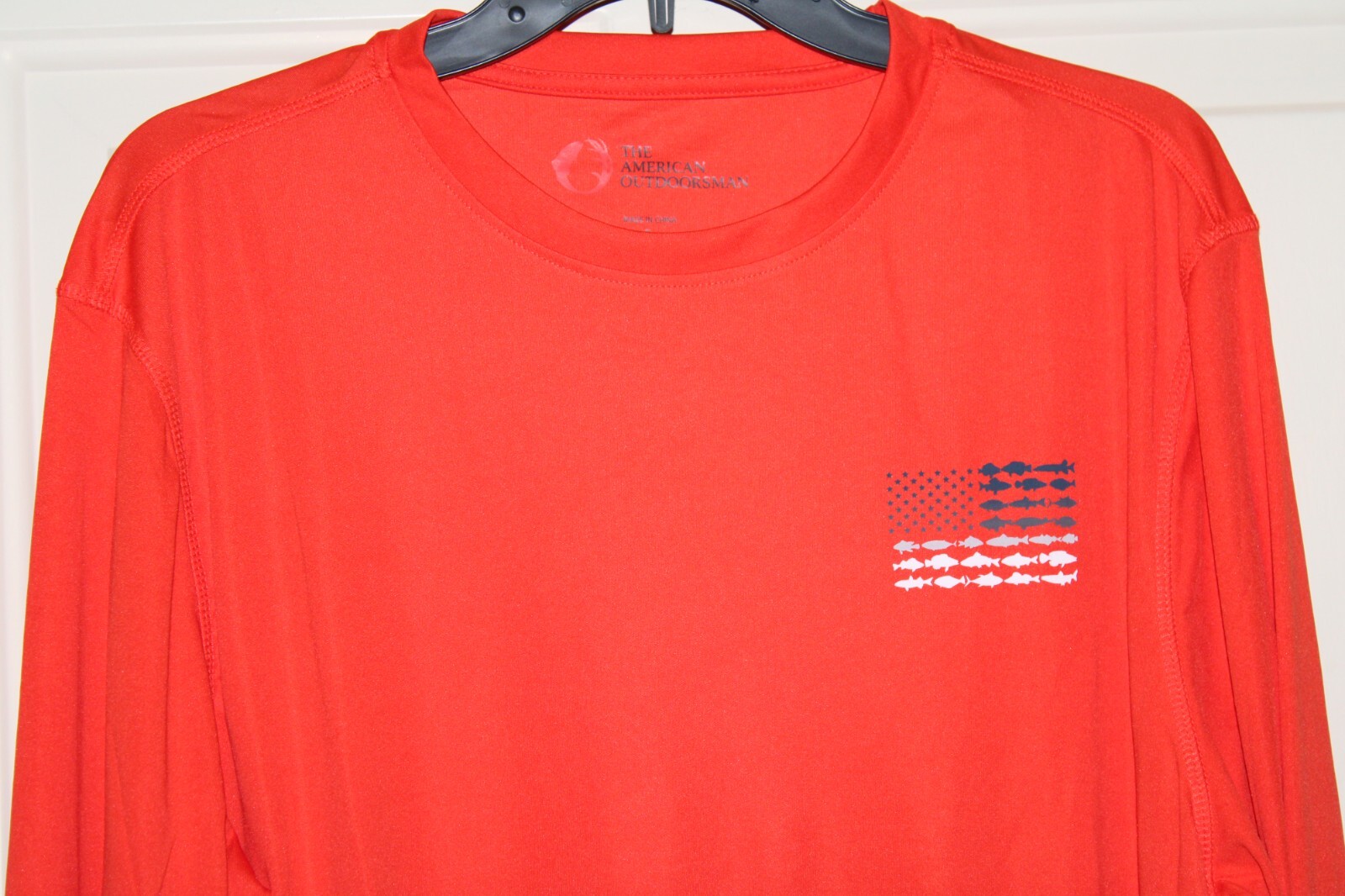 NWT American Outdoorsman Patriotic Flag Men's Large Orange L/S Shirt UPF 30+ gallery