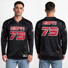 ESPN 79 Football Jersey Mens Large Black Red Long Sleeve Athletic Sports Jersey