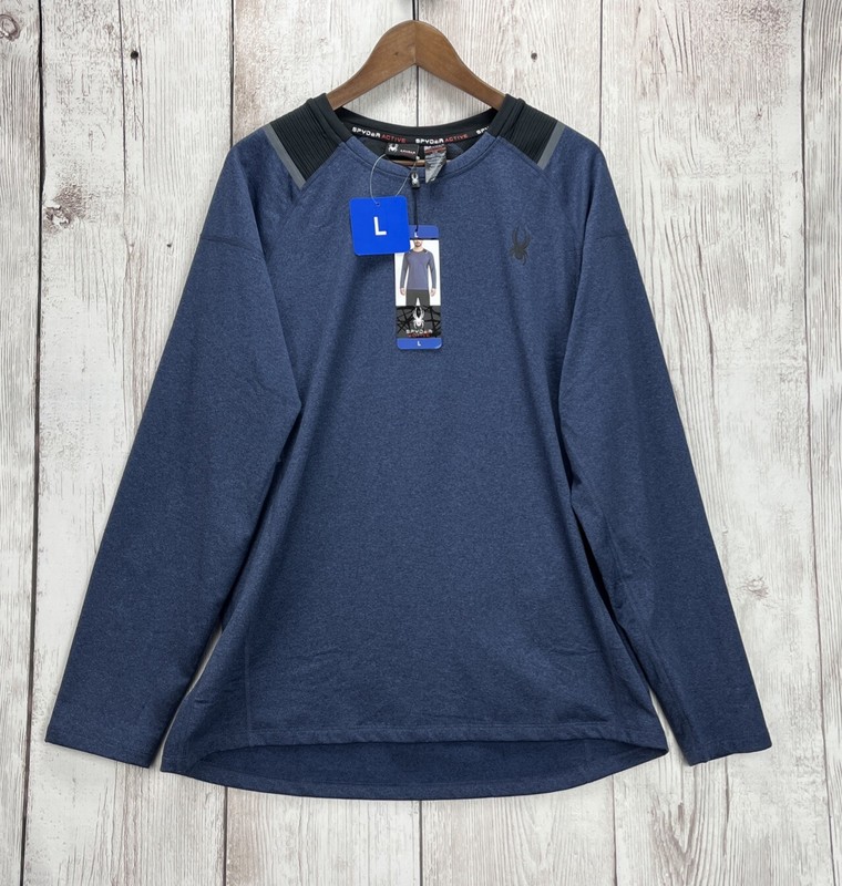Spyder Mens Active Crew Neck Long Sleeve 4Way Stretch Reflective L Dust Navy NWT gallery