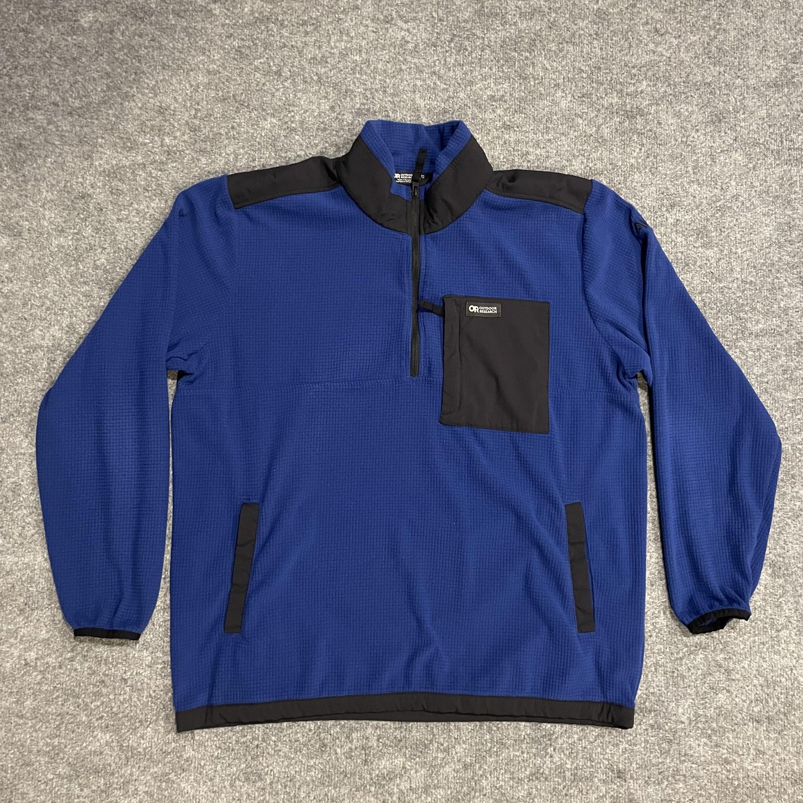 Outdoor Research Trail Mix 1/4 Zip Pullover Mens XL Blue Grid Fleece Hiking gallery