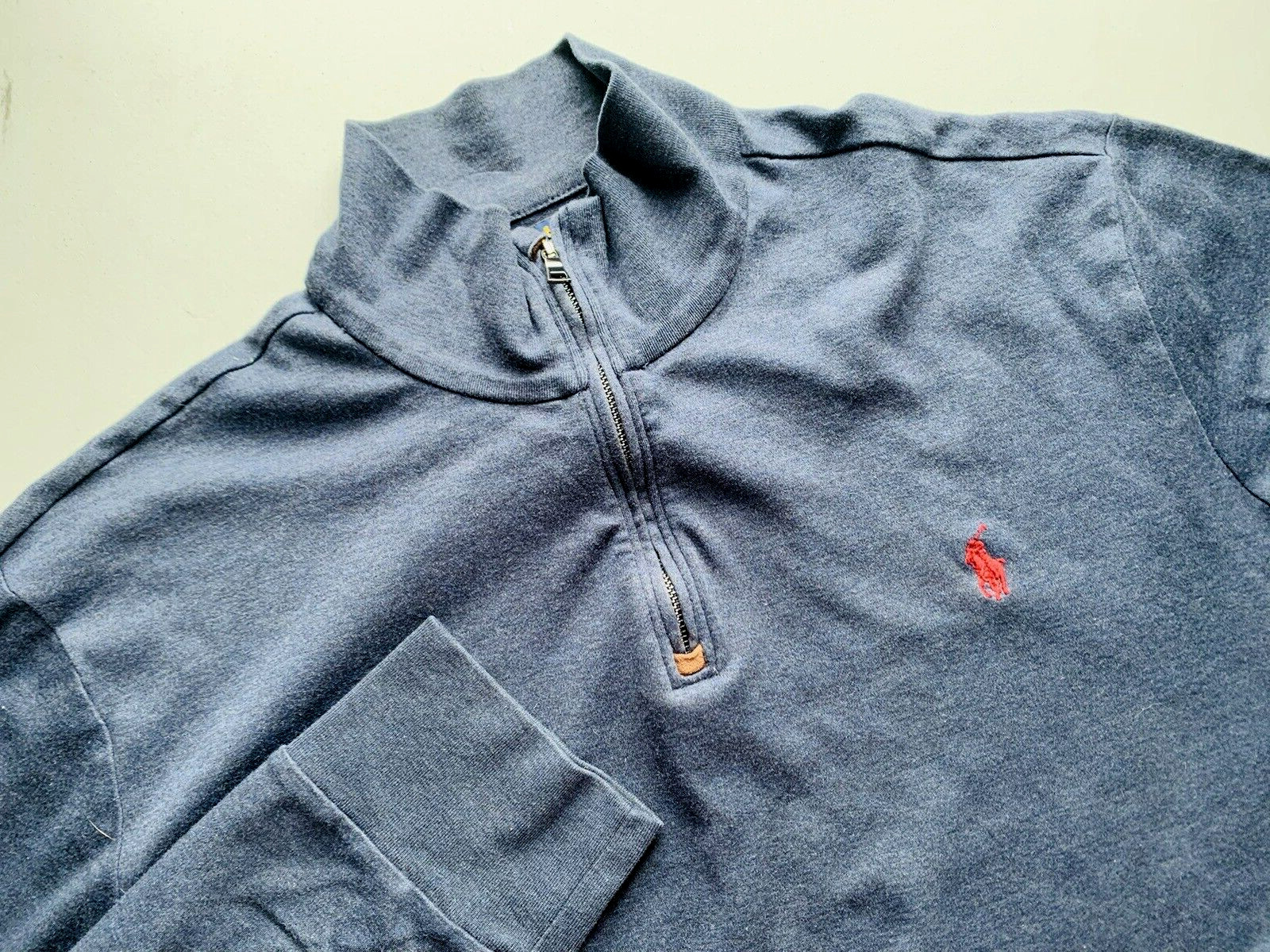 Polo Ralph Lauren Men Large 1/4 Zip Mock Neck Knit Shirt Long Sleeve Navy Cotton gallery