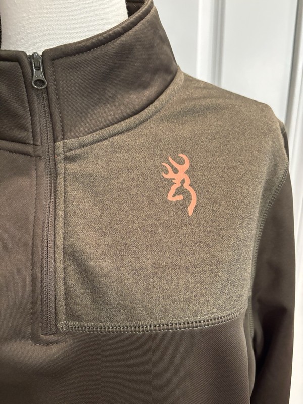 Browning Men’s 1/4 Zip Mock Neck Pullover L/G Brown Solid Polyester Logo gallery